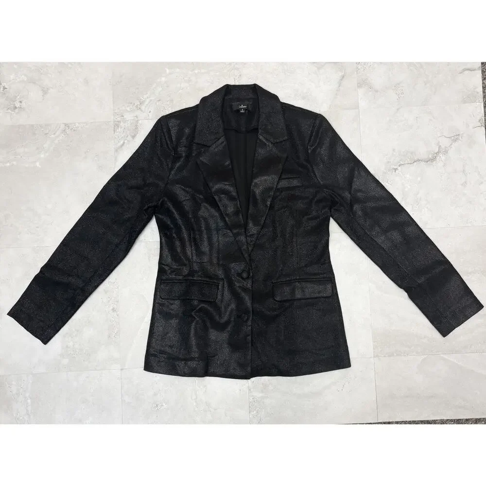 Lulus Metallic Blazer Sparkly Energy Black Glitter 2 Button Blazer Jacket Size S
